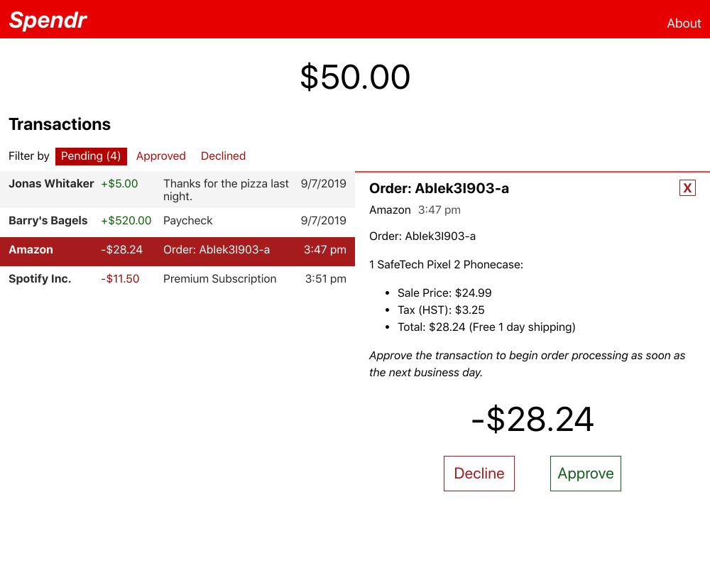 A screen shot of spendr.