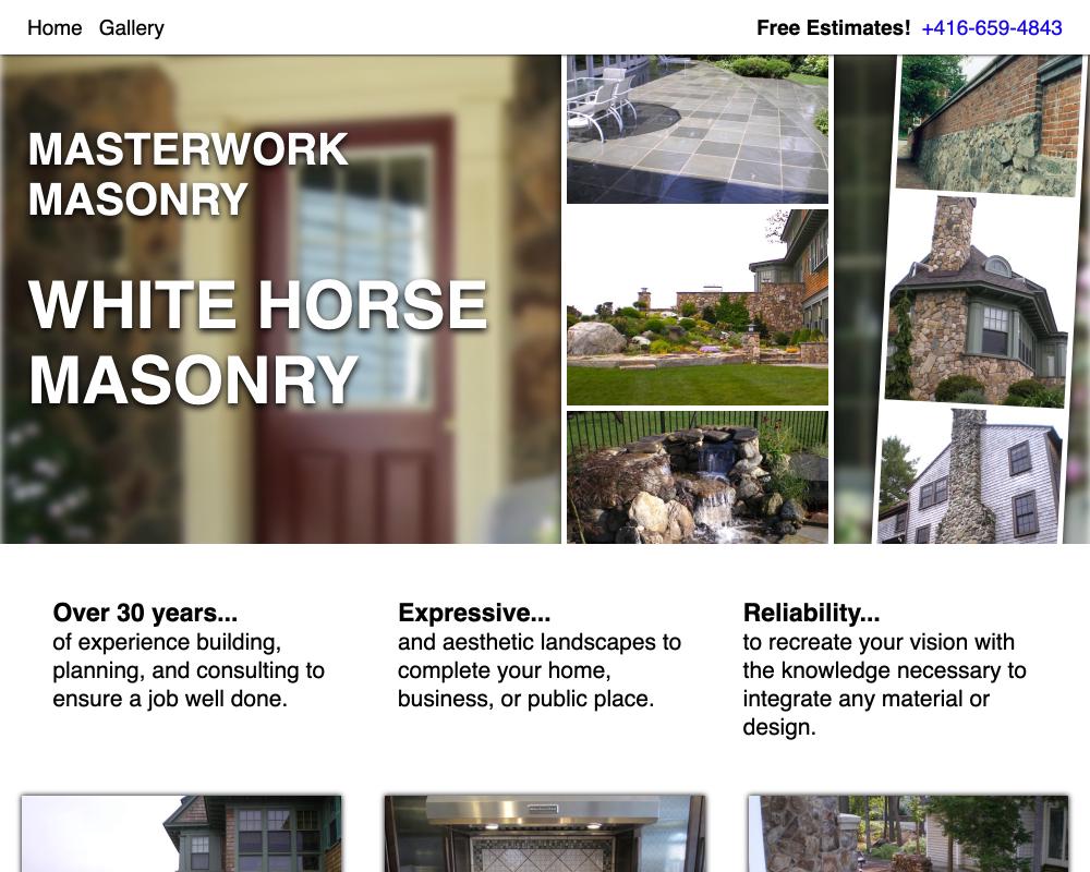 A screen shot of the White Horse Masonry home page.